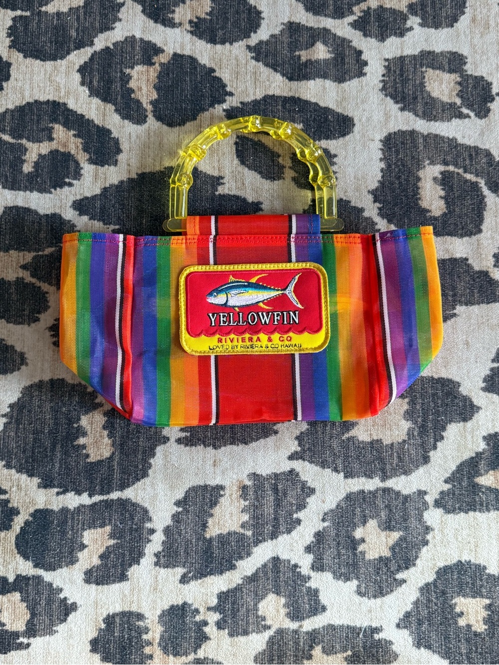 Yellowfin Rainbow Striped Mini Tote with Yellow Handle